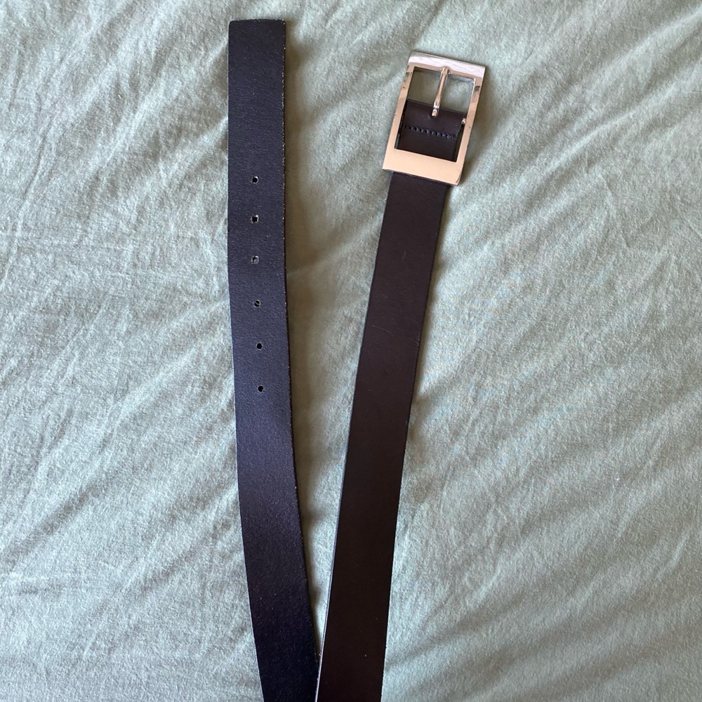 Express Black Leather Belt w/ Silver Rectangle Buckle